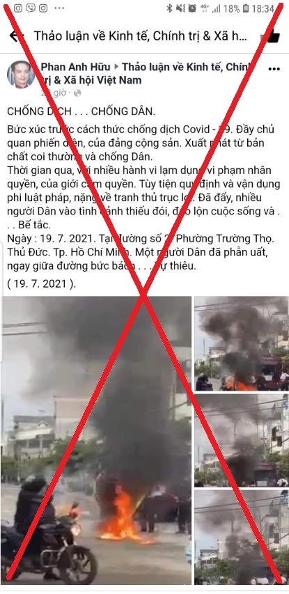 Thông tin đăng tải về việc người dân bức xúc tự thiêu tại phường Trường Thọ, TP Thủ Đức là không chính xác