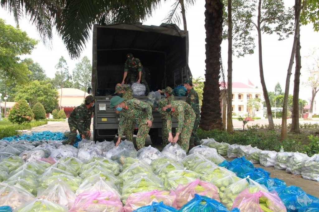 trong đợt này Bộ Tư lệnh Quân khu 9 đã gửi tặng Nhân dân TP Hồ Chí Minh 50 tấn củ, quả và 50 ngàn trứng vịt 