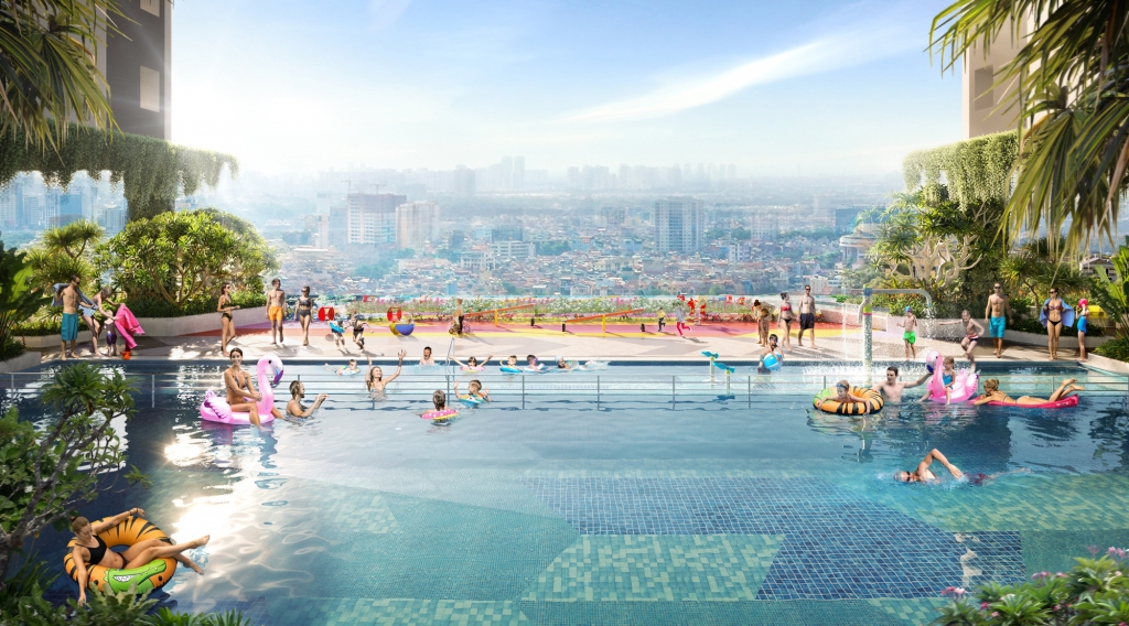 hồ bơi skypool tại tầng 5 của dự án Moonlight Centre Point. Ảnh: Hưng Thịnh Land