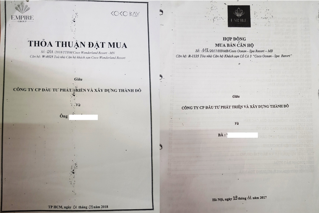 Công ty Thành Đô đang “lách luật” để huy động vốn trái phép khi yêu cầu các khách hàng ký Thỏa thuận đặt mua (trái) rồi mới ký Hợp đồng Mua bán (phải)?