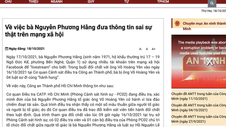 Công an TP HCM thông tin chính thức việc bà Nguyễn Phương Hằng tố bị hành hung ở cơ quan điều tra