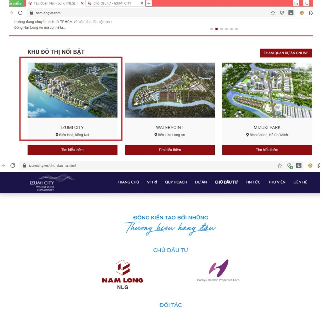 Trang web quảng cáo dự án Izumi City
