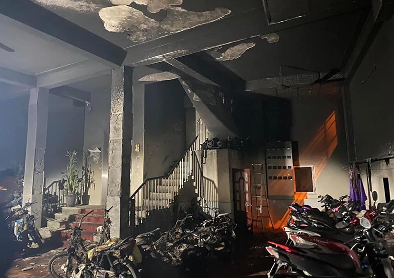 Hiện trường vụ cháy nhà trọ (phường Phú Đô, quận Nam Từ Liêm) khiến một người tử vong