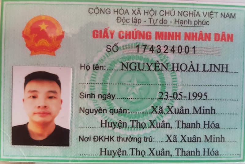 Chứng minh nhân dân mà Wei sử dụng để đăng ký lưu trú tại khách sạn sau khi nhập cảnh trái phép vào Việt Nam 