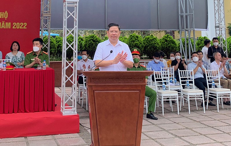 Phó Chủ tịch Thường trực UBND Hoàn Kiếm Nguyễn Anh Quân phát biểu tại buổi diễn tập