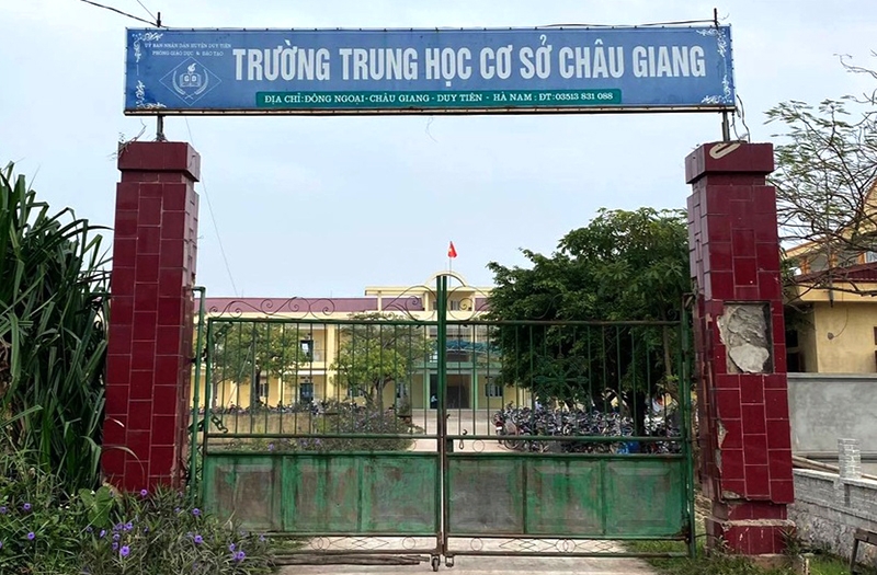 Trường THCS Châu Giang (thị xã Duy Tiên, Hà Nam, nơi xảy ra vụ việc học sinh đánh nhau dẫn tới một em tử vong