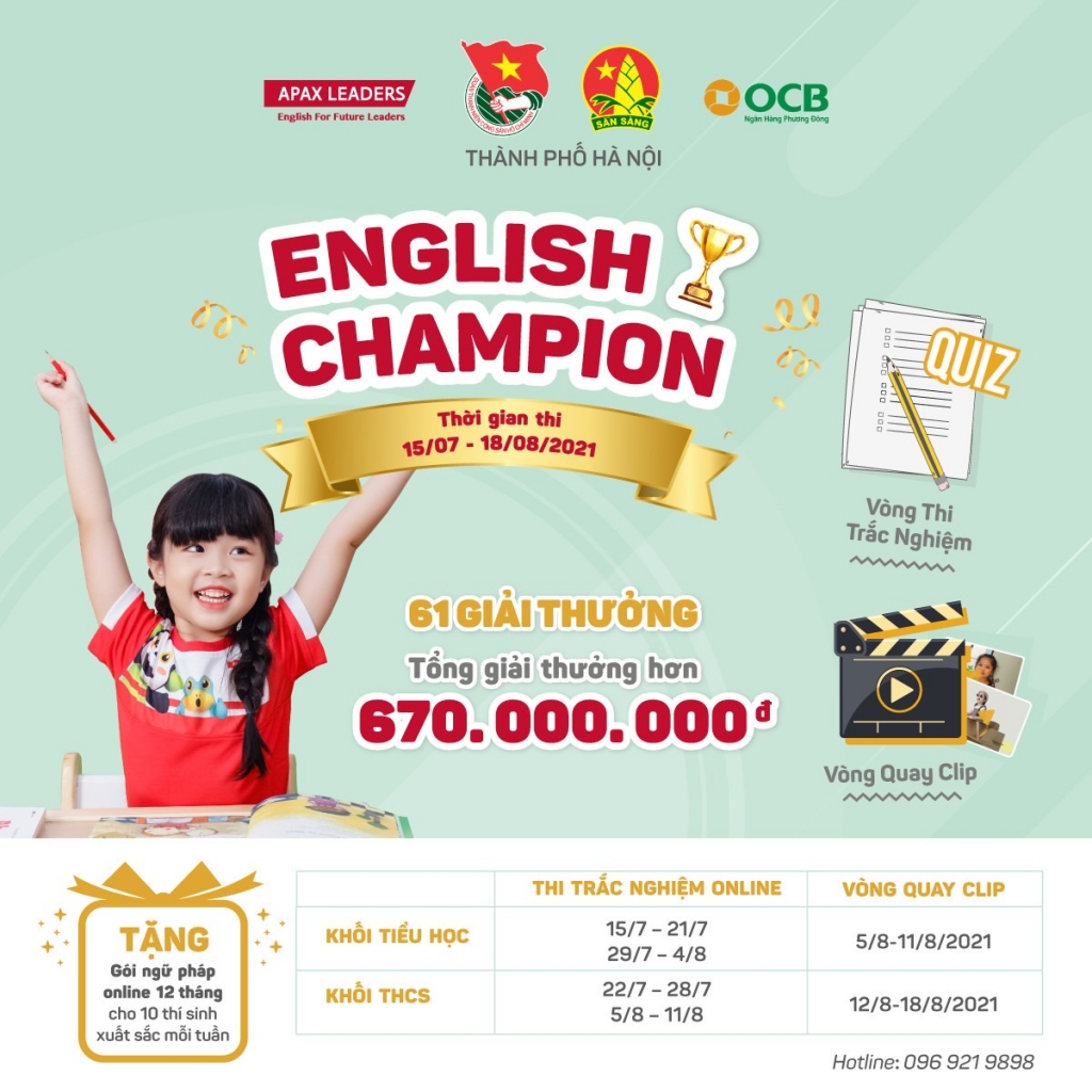 Rinh phần thưởng hấp dẫn với cuộc thi trực tuyến “English Champion” năm 2021