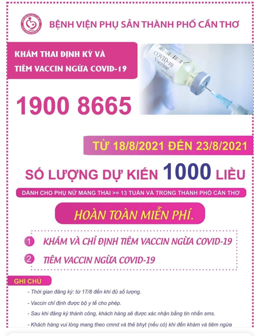 Giới thiệu tiêm vắc vin cho phụ nữ mang thai của Bệnh viện Phụ sản thành phố Cần Thơ (Ảnh: TĐ-NH)
