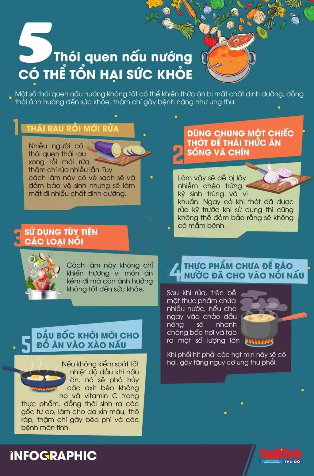5 thói quen nấu nướng có thể gây tổn hại sức khỏe, thất thoát dinh dưỡng