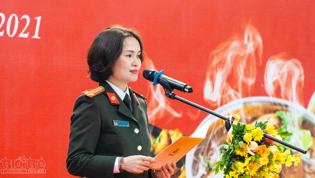 Trung tá Công Thanh Thảo - Chủ tịch Công đoàn CAND phát biểu khai mạc hội thi