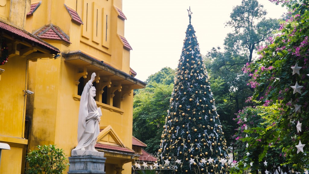 Nhà thờ Cửa Bắc năm nay trang trí cây thông khổng lồ và cũng đã khuyến cáo giáo dân hạn chế tập trung lễ quá đông tại cùng một thời điểm