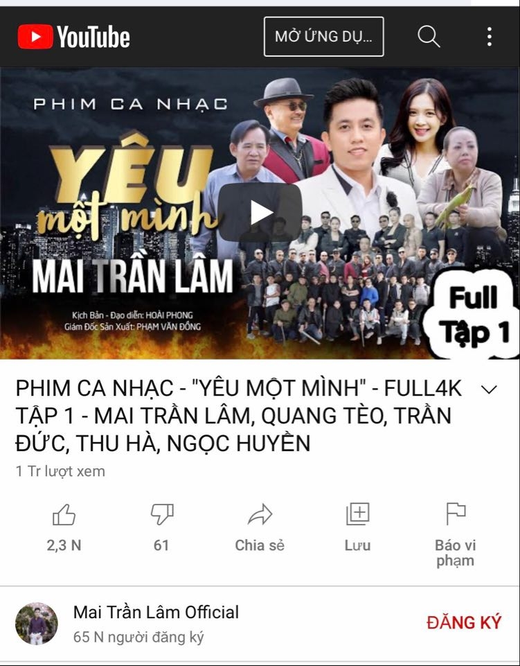Phim ca nhạc của Mai Trần Lâm đạt 1 triệu view sau 3 ngày ra mắt