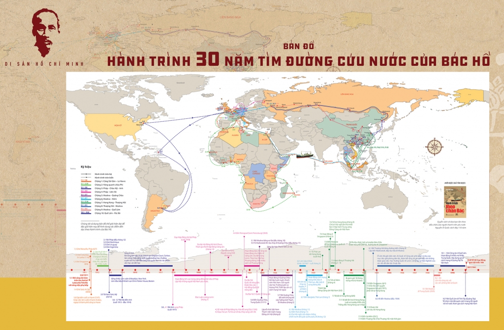 Bản đồ Hành trình 30 năm tìm đường cứu nước của Bác Hồ