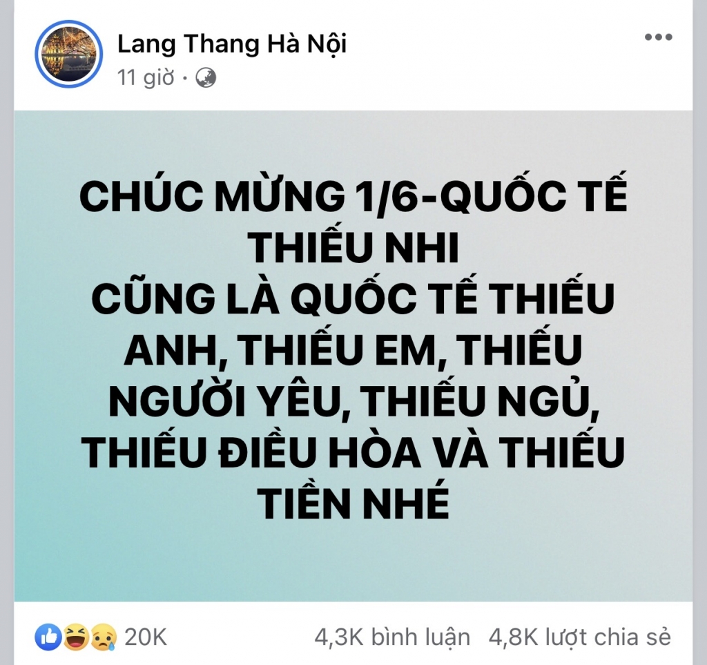 Fanpage Lang Thang Hà Nội chia sẻ lời chúc đầy vui nhộn