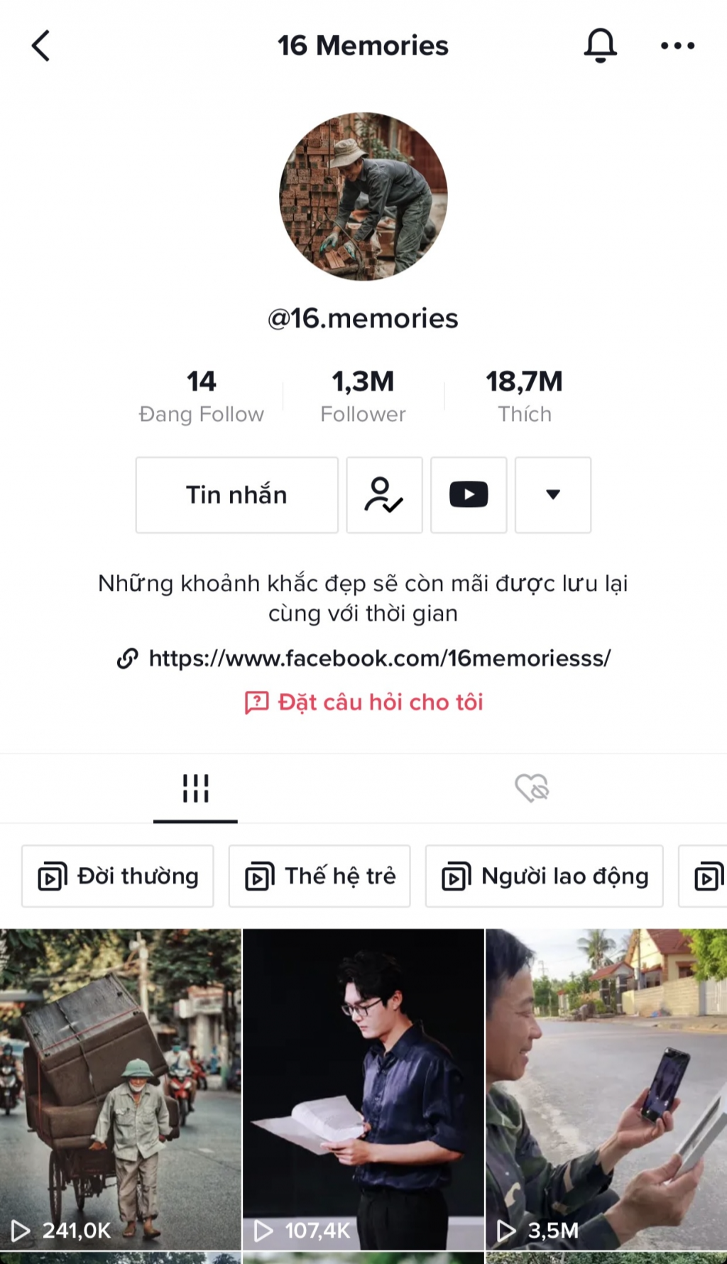 Kênh TikTok 16 Memories đang nhận được rất nhiều sự chú ý từ khán giả