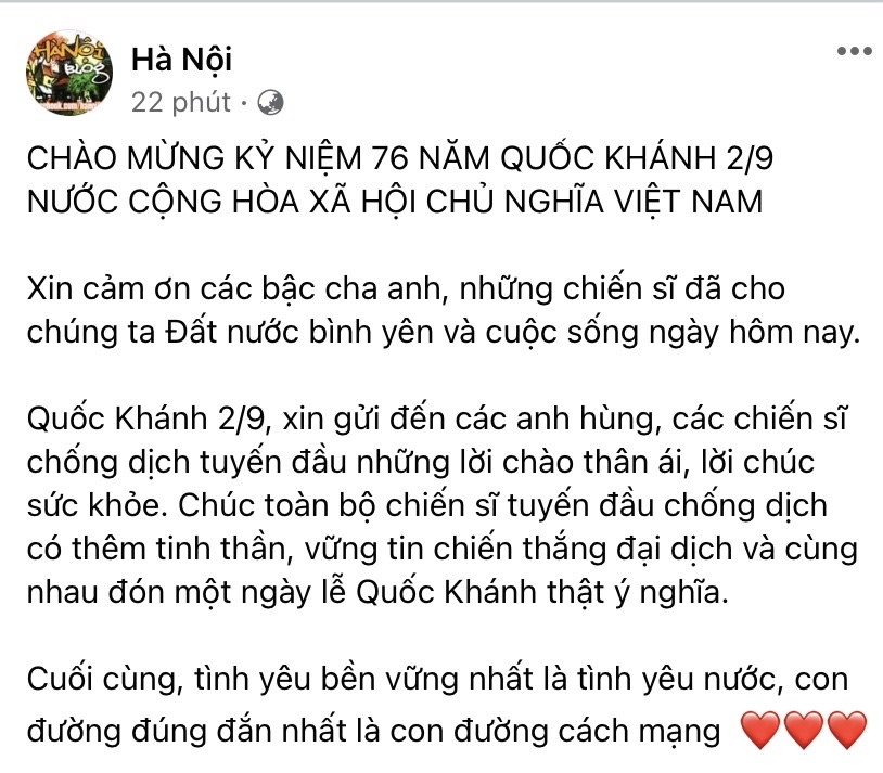 Cộng đồng mạng chào mừng kỷ niệm 76 năm ngày Quốc khánh Việt Nam