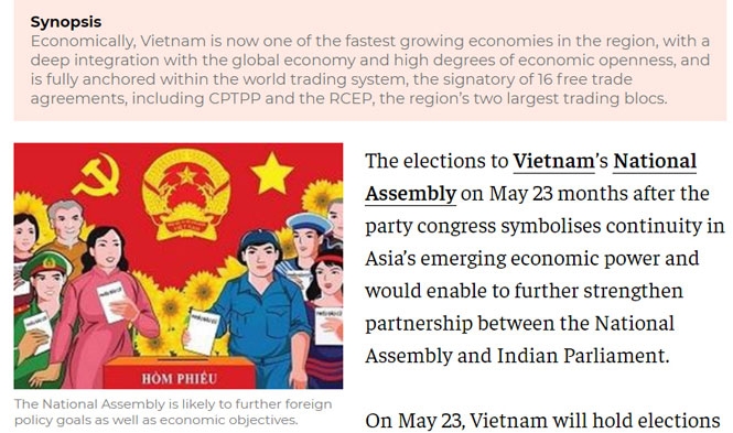 Tờ Economic Times (Ấn Độ) đăng tải bài viết về cuộc bầu cử đại biểu Quốc hội và đại biểu Hội đồng Nhân dân các cấp ở Việt Nam