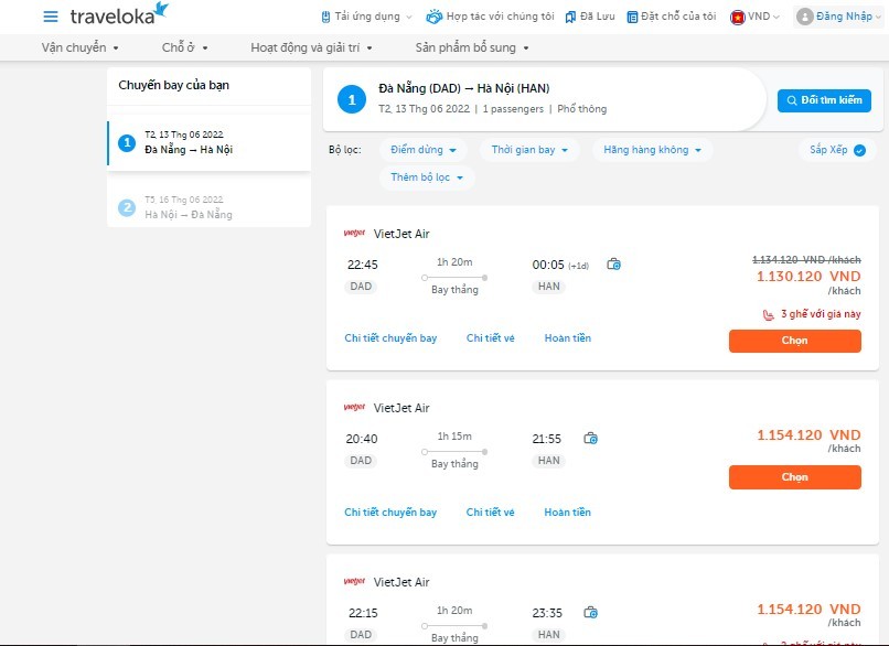 Giá vé máy bay chặng Đà Nẵng đi Hà Nội