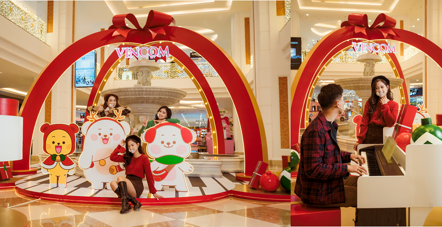 Bên trong không gian TTTM, Vincom Mega Mall Royal City còn mang đến cho khách hàng một bữa tiệc âm nhạc Giáng sinh với sân khấu thiết kế hình món quà độc đáo, cùng sự gia nhập rộn ràng của “gấu nghệ sĩ” bên cạnh những người bạn “gấu sành điệu”, “gấu thá