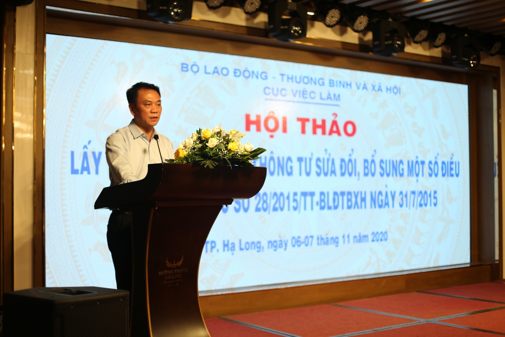 Ông Tào Bằng Huy - Cục Phó Cục Việc làm (Bộ LĐ-TB&XH) phát biểu tại Hội thảo