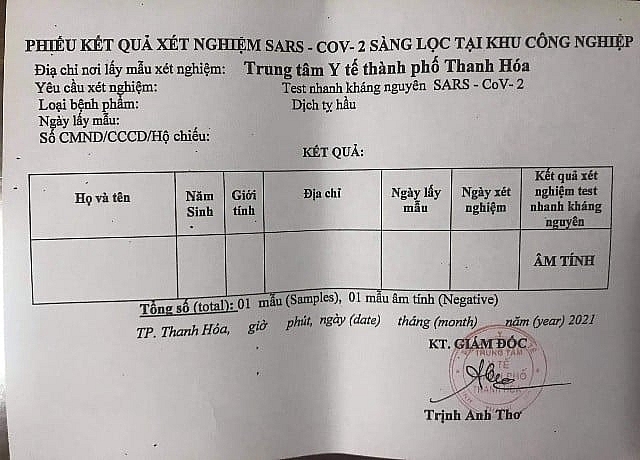 Thanh Hóa: Phát hiện hàng loạt phiếu xét nghiệm âm tính Covid-19 bỏ trống nội dung