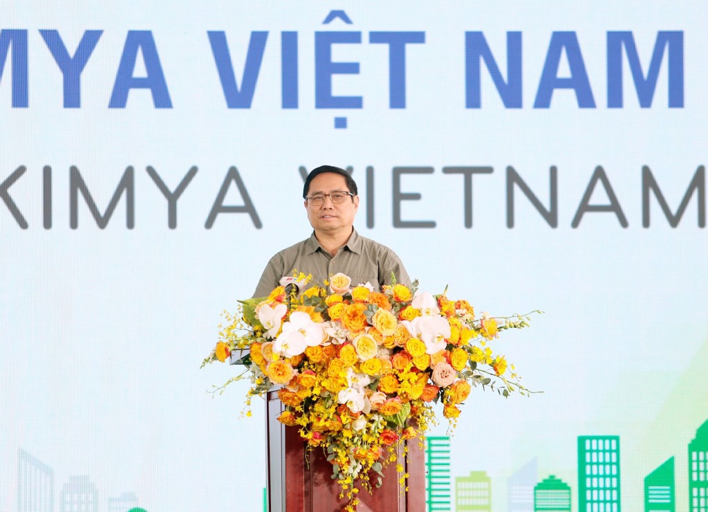 Thủ tướng Phạm Minh Chính phát biểu tại lễ khánh thành Nhà máy Hayat Kimya Việt Nam tại Khu công nghiệp Becamex