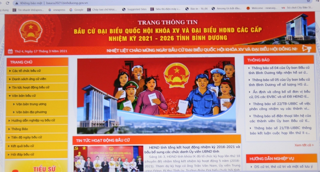 Trang thông tin bầu cử tỉnh Bình Dương cũng cung cấp những thông tin chính xác, nhanh chóng cho cử tri trong tỉnh