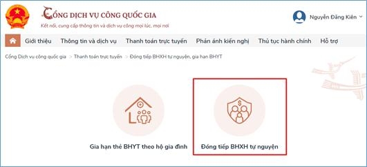 Hướng dẫn đóng BHXH tự nguyện, gia hạn thẻ BHYT theo hộ gia đình online