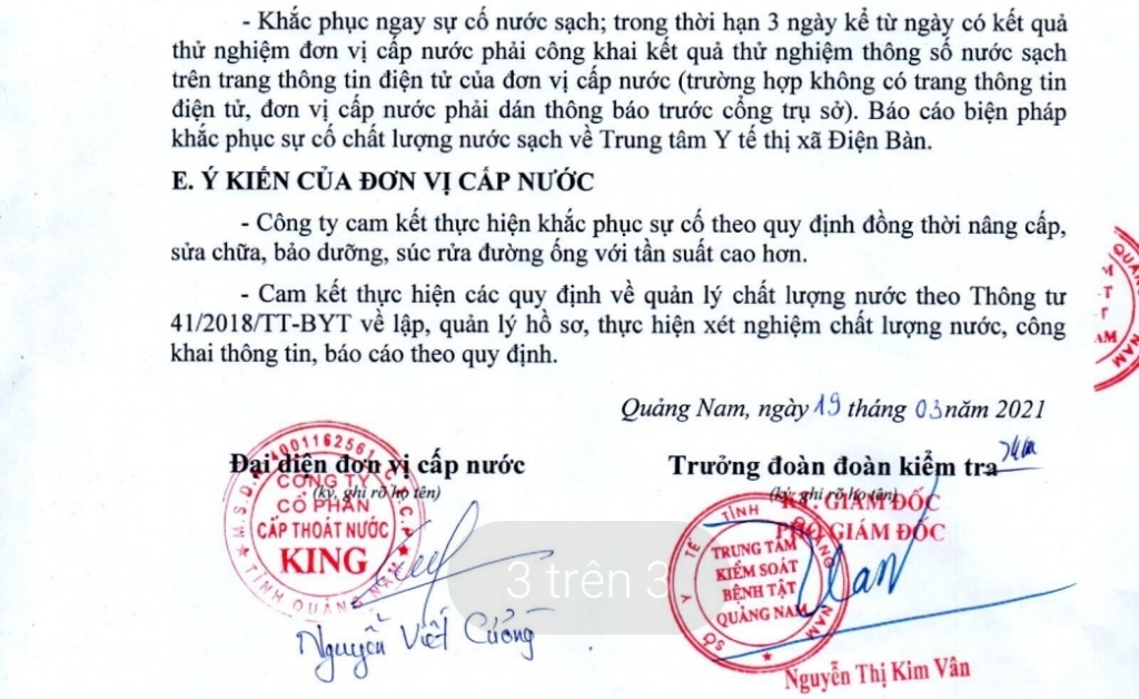 Quảng Nam: Công ty King không công khai, báo cáo chất lượng nước sạch theo quy định