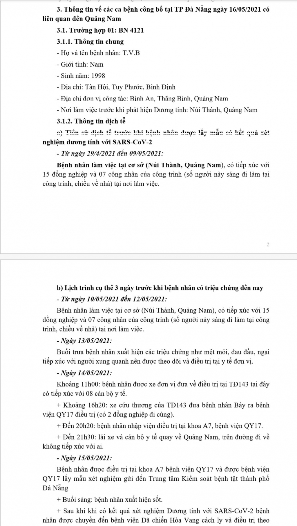 BN Covid-19 công bố tại Đà Nẵng ngày 16/5 trước đó tổ chức đám cưới tại Quảng Nam