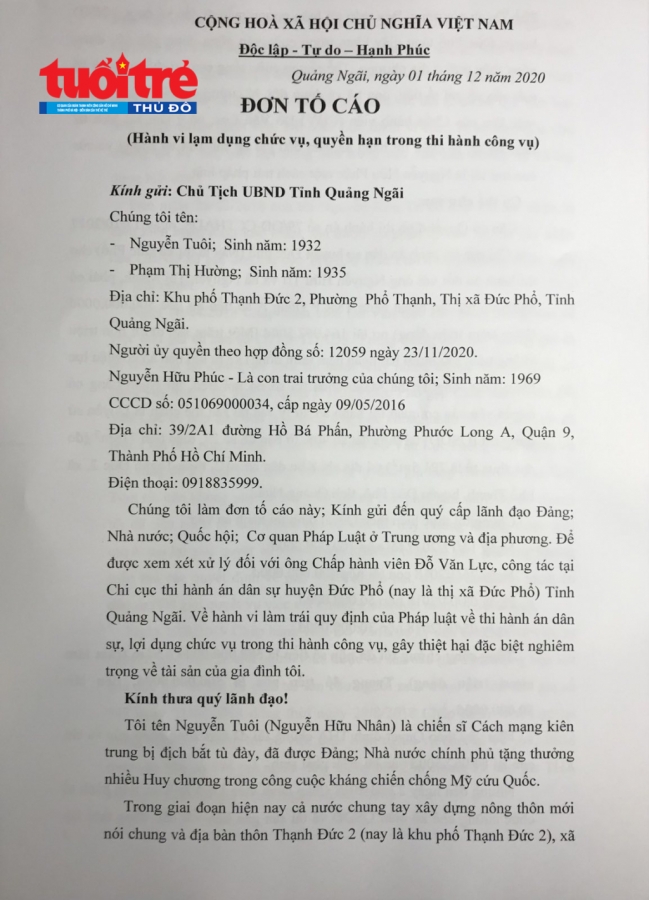 Chủ tịch Quảng Ngãi ký công văn hỏa tốc, yêu cầu tạm dừng cưỡng chế thi hành án dân sự