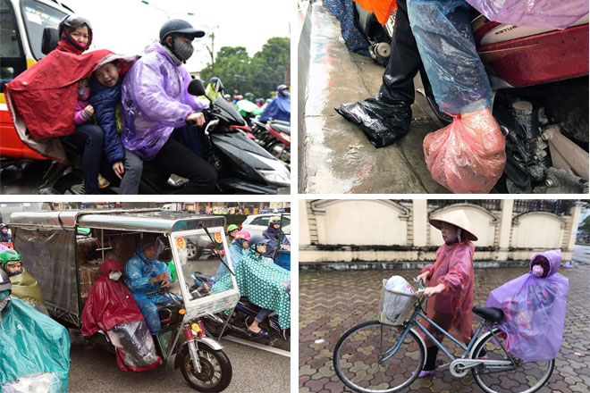 Hà Nội: Muôn chiêu chống chọi với giá rét để luồn lách dưới trời mưa khi tắc đường
