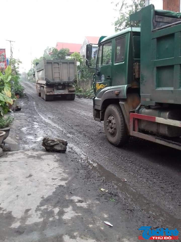 Cả tuyến đường là một mầu đen sì do hoạt động vận chuyển than của công ty CP Khoáng sản Bắc Giang gây ra