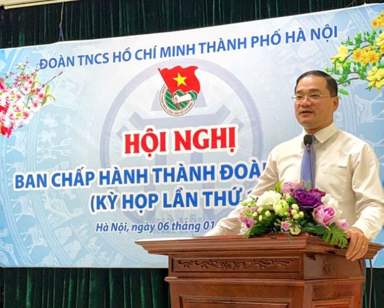 đồng chí Nguyễn Ngọc Việt, Ủy viên Ban thường vụ Trung ương Đoàn, Thành ủy viên, Bí thư Thành đoàn Hà Nội phát biểu tại hội nghị