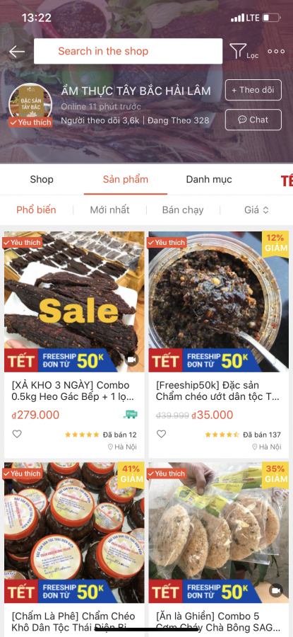 Nhiều món ăn đặc sản vùng miền được chào bán trên chợ thương mại điện tử shopee