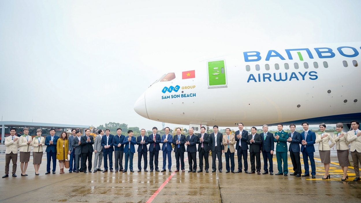 Đại diện lãnh đạo tỉnh Thanh Hóa, Cục Hàng không Việt Nam, Cảng hàng không Thọ Xuân và Bamboo Airways trong khuôn khổ sự kiện