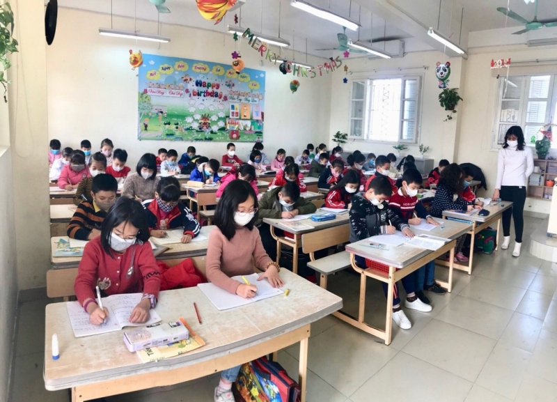 Một lớp học tại trường Tiểu học Giang Biên (quận Long Biên)