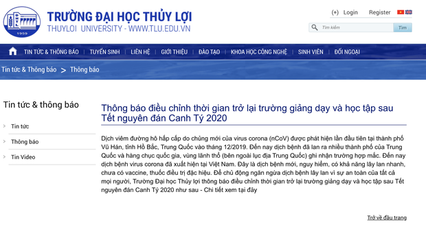 Đại học Thủy lợi cũng kéo dài thời gian nghỉ Tết