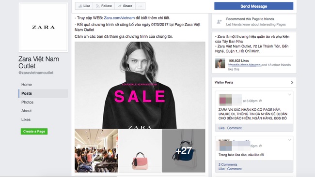 Thông tin sale đồng giá 100.000 đồng trên Zara Việt Nam Outlet chỉ là lừa đảo