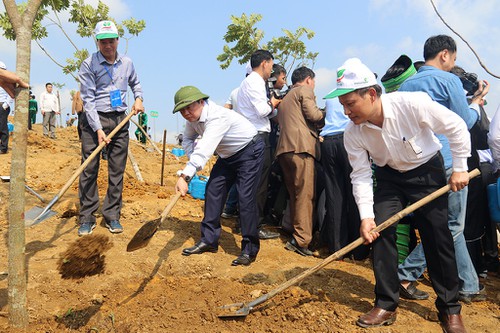 Đông đảo người dân và các cán bộ, công chức tham gia Tết trồng cây.
