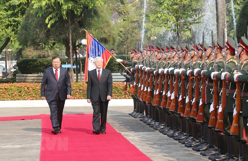 Hình ảnh lễ đón và hội đàm giữa lãnh đạo hai nước Việt Nam-Lào