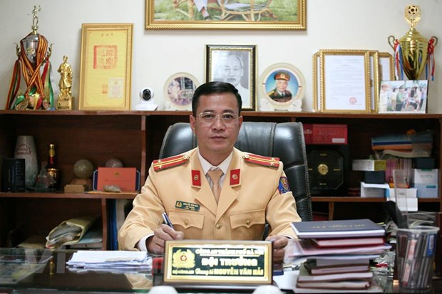 Trung tá Nguyễn Văn Hải, Đội trưởng Đội Tuần tra dẫn đoàn, Phòng Cảnh sát giao thông Công an thành phố Hà Nội. (Ảnh: PV/Vietnam+)