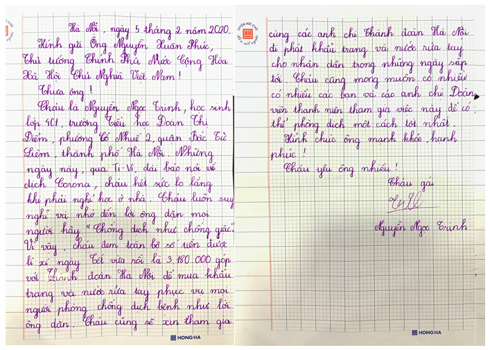Nội dung bức thư em Nguyễn Ngọc Trinh viết tay gửi đến Thủ tướng Chính phủ