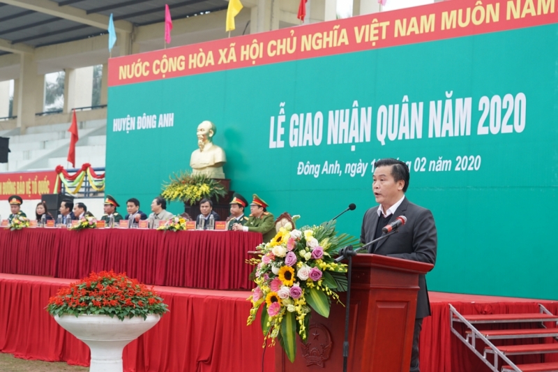 Ông Lê Trung Kiên, Chủ tịch UBND huyện Đông Anh phát biểu khai mạc buổi lễ