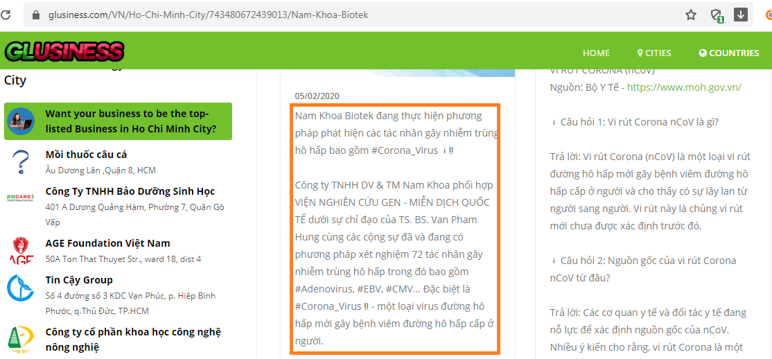 Công ty TNHH Dịch vụ và Thương mại Nam khoa vi phạm quảng cáo liên quan đến dịch vụ xét nghiệm Covid-19 khi chưa được cơ quan chức năng kiểm duyệt