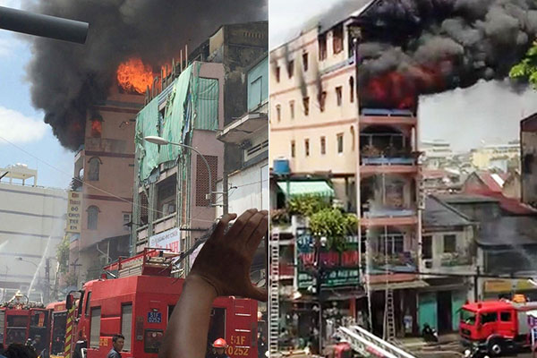Cháy lớn sát chợ Kim Biên, hàng trăm cảnh sát của 4 đơn vị phối hợp cứu hỏa