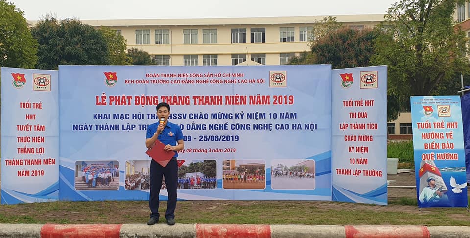 Đồng chí Nguyễn Minh Phương, Bí thư Đoàn Thanh niên trường Cao đẳng nghề Công nghệ cao Hà Nội phát động tại chương trình
