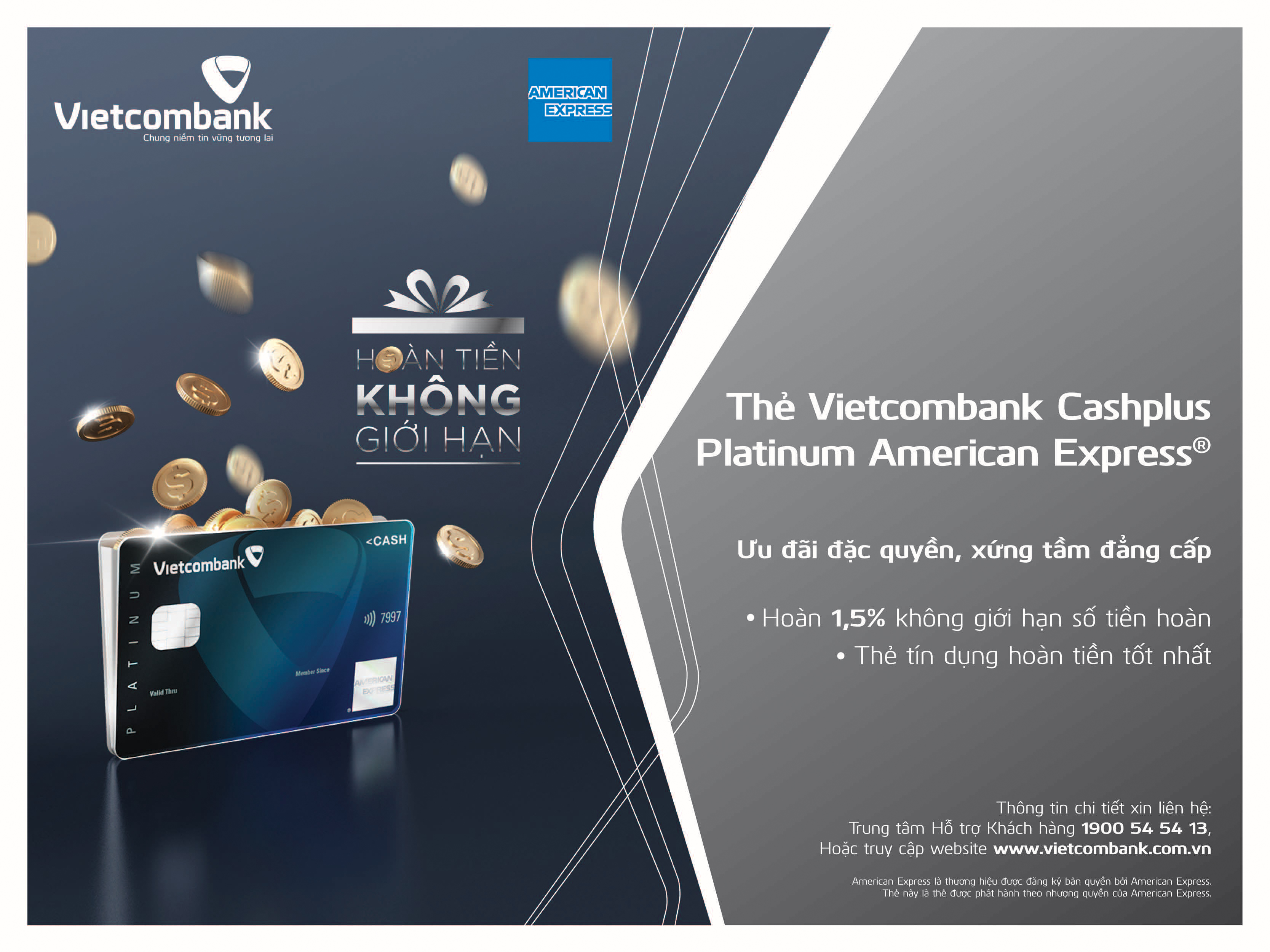 Ưu đãi lớn dành cho chủ thẻ Vietcombank Cashplus Platinum American Express