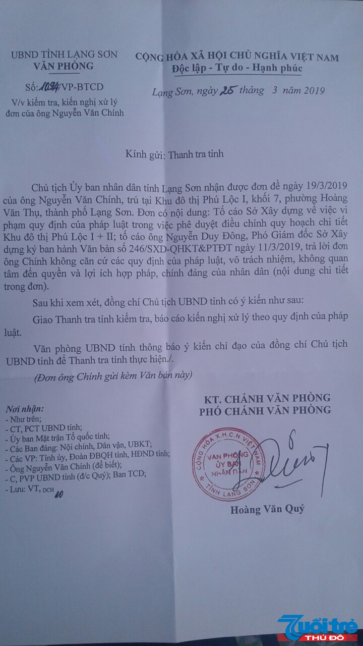 Chủ tịch tỉnh Lạng Sơn giao Thanh tra tỉnh vào cuộc làm rõ những nội dung tố cáo của người dân tại dự án KĐT Phú Lộc I và II