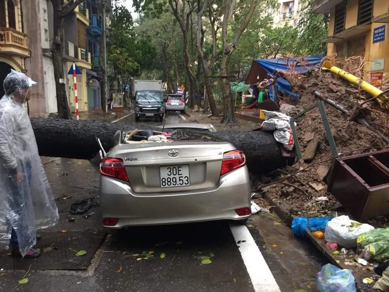 Hà Nội: Mưa lớn khiến nhiều tuyến phố ngập lụt, cây đổ đè nát một ô tô